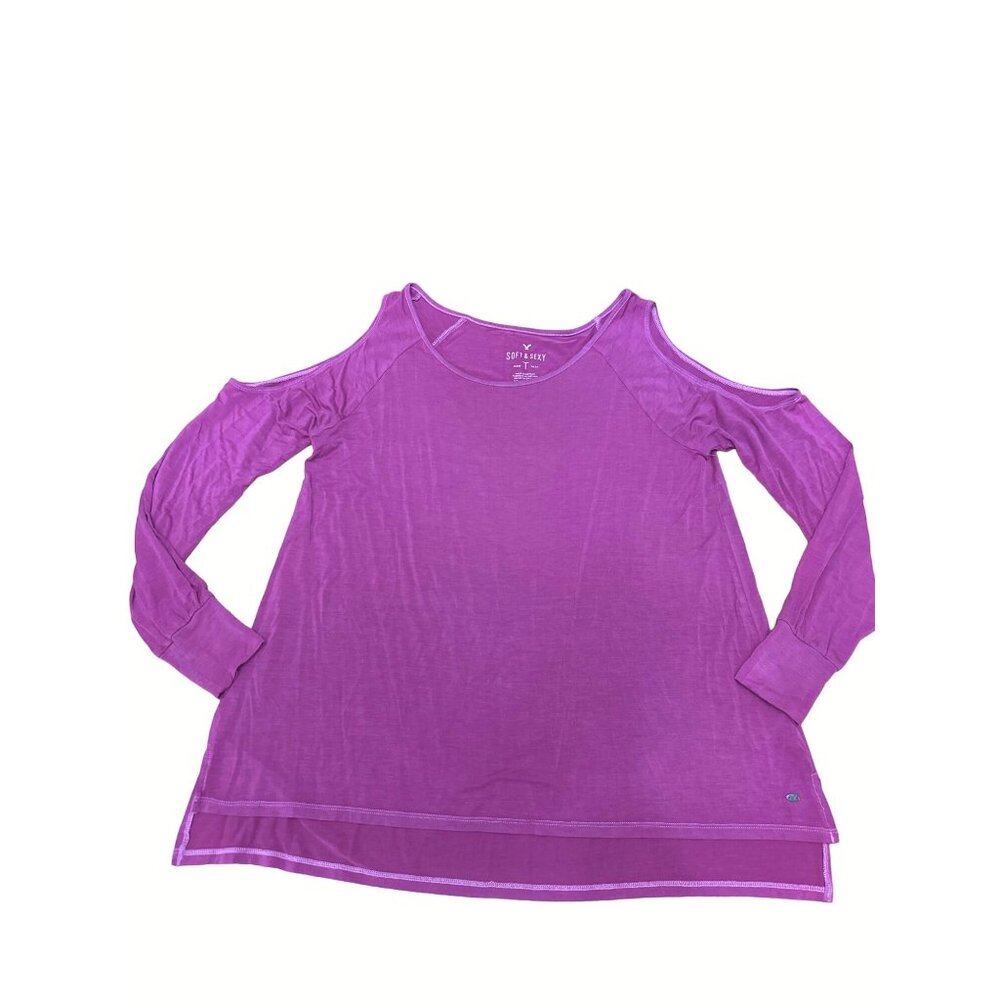 American Eagle Outfitters Viscose Spandex Soft Sexy Tee Mauve Long Sleeve Off Sh - Picture 8 of 8